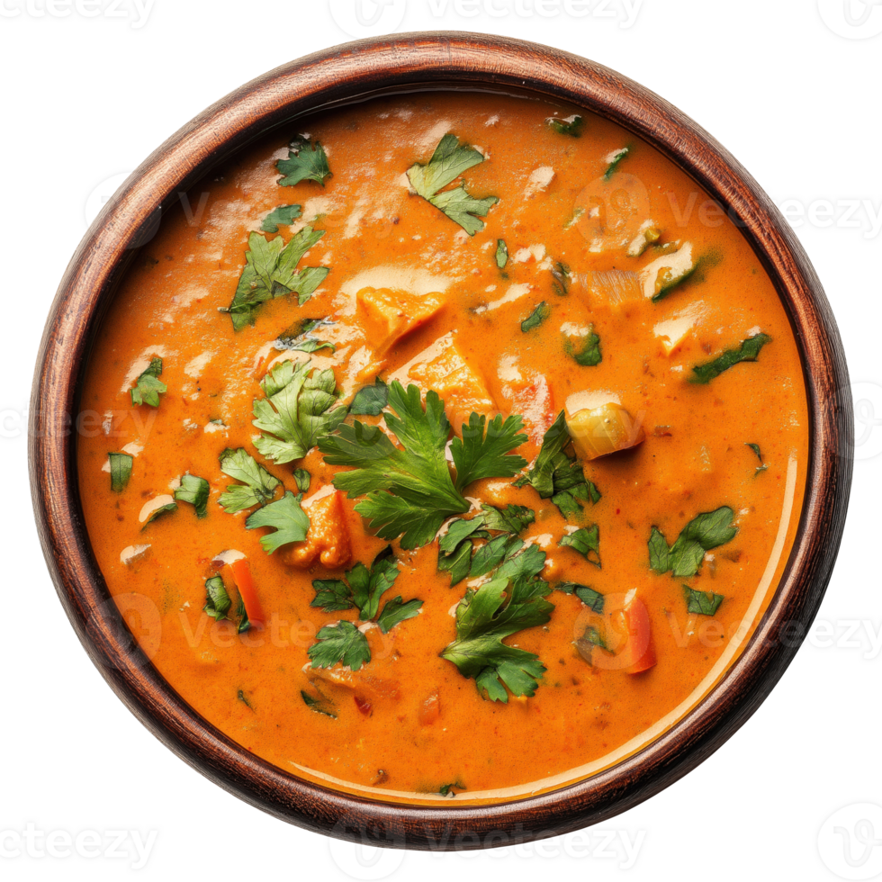 Top view of an Indian soup isolated on transparent background png