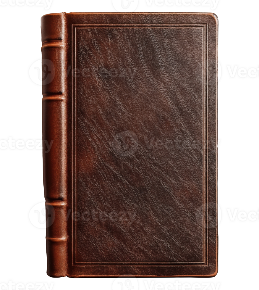 Old book with brown leather cover isolated on transparent background png