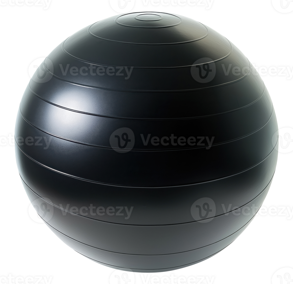 Black rubber fitness ball isolated on transparent background png