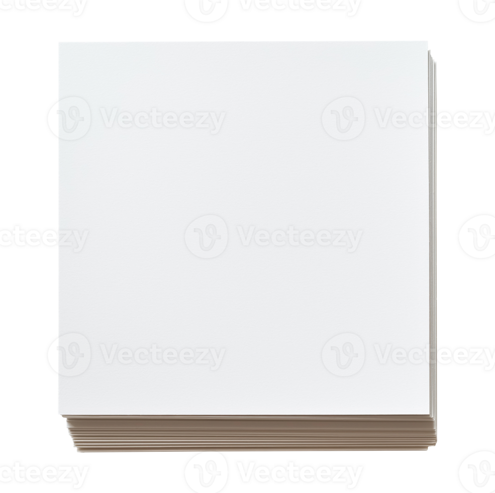 Stack of blank white paper, top view, isolated on transparent background png