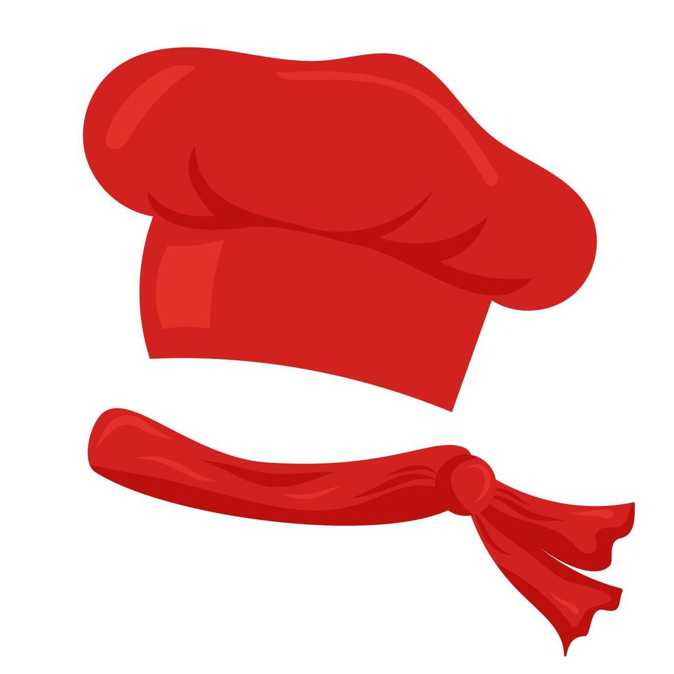 A red chef hat and matching red neckerchief, cooking concept. vector