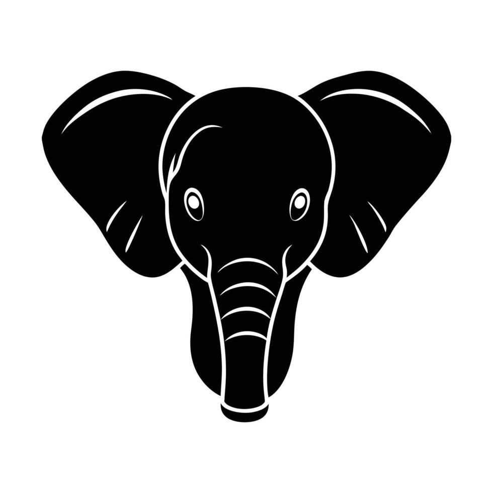 Silhouette art illustration of a baby elephant head facing forward vector