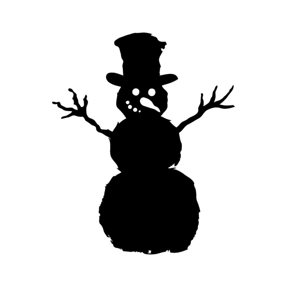 Silhouette Christmas snowman with a hat and a carrot nose on white background. illustration vector