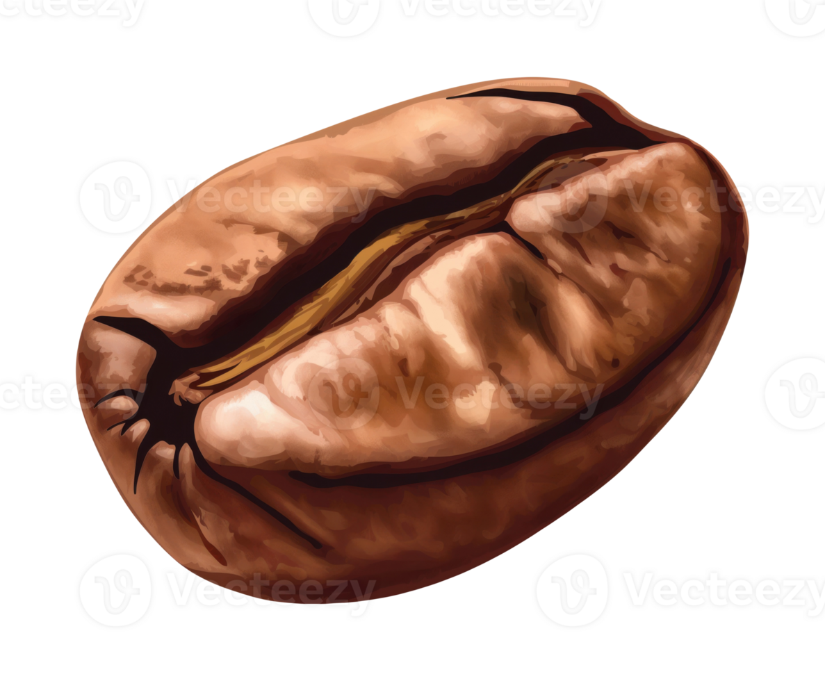 Illustration of one coffee bean, isolated on a transparent background png