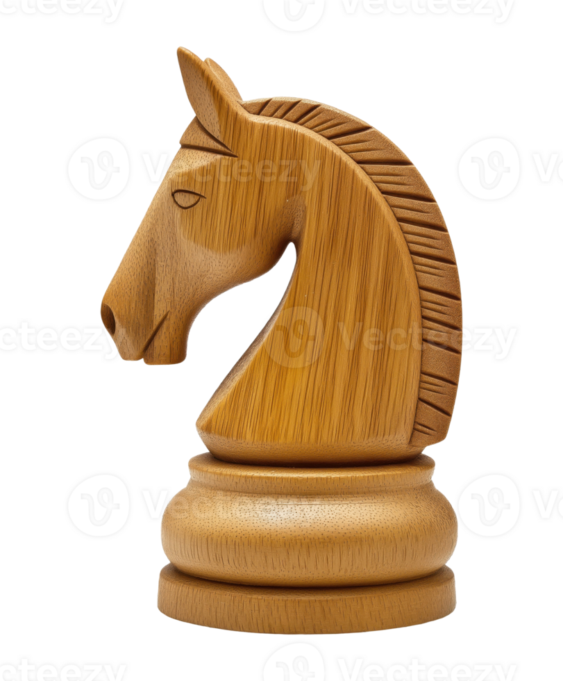 Brown wooden chess knight figure, isolated on a transparent background png