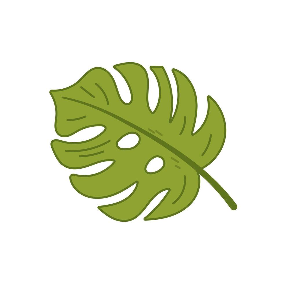 Tropical green monstera leaf cartoon style illustration vector