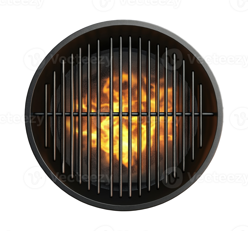 Empty round grill isolated on transparent background, top view png