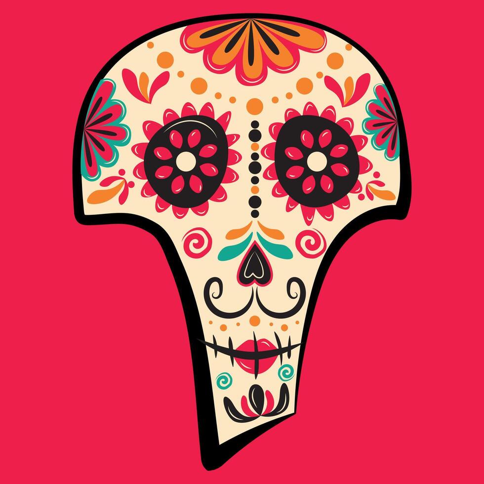Catrina head. Skull. Mexican Day of the Dead. Red background. vector