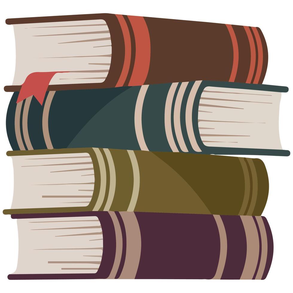 stacked brown old books bookmarks isolated illustration on white background vector