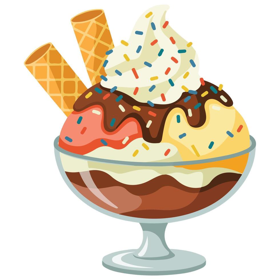 Chocolate ice cream sundae isolated illustration on white background vector
