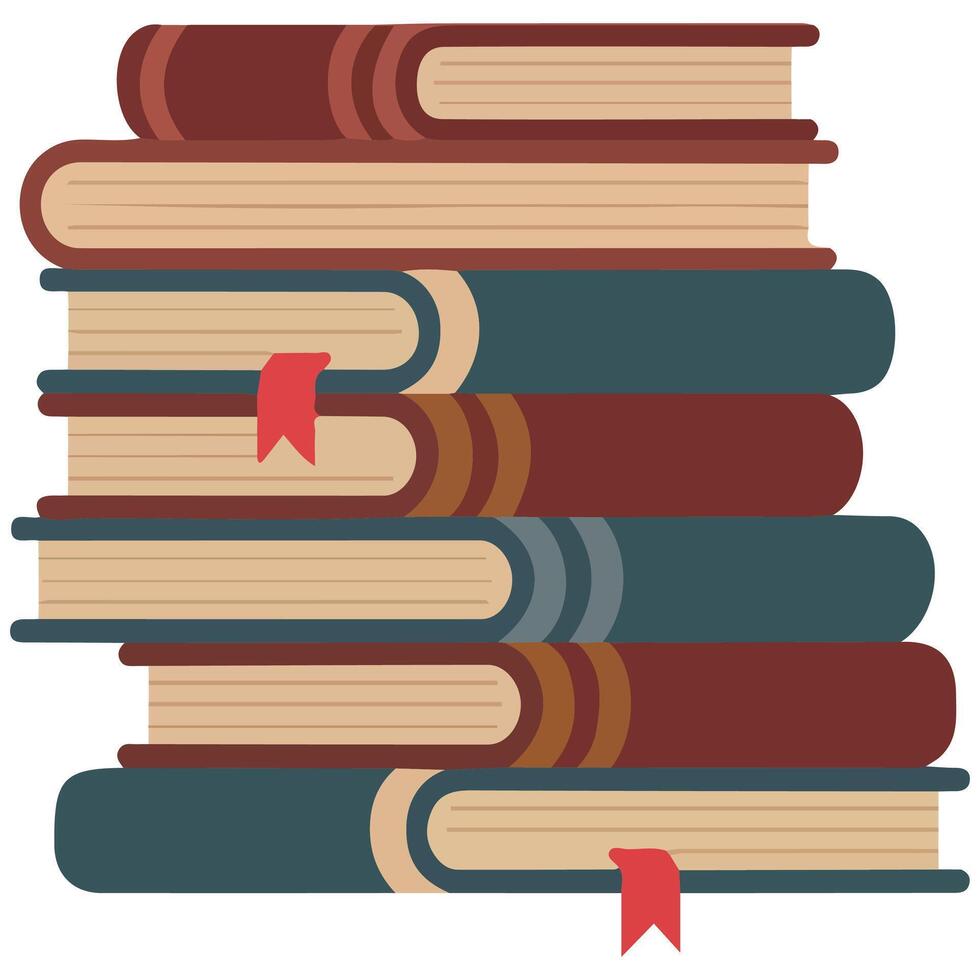 stacked old books brown bookmarks isolated illustration on white background vector