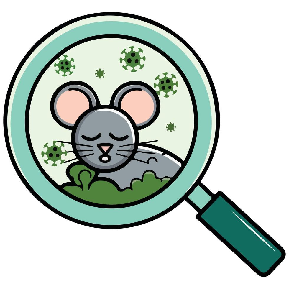 magnifying glass bacteria rat disease isolated illustration on white background vector