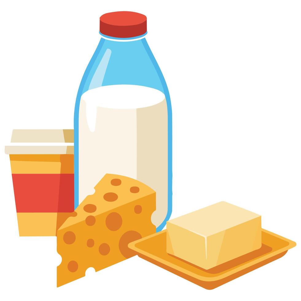 Dairy products milk and cheese isolated illustration on white background vector