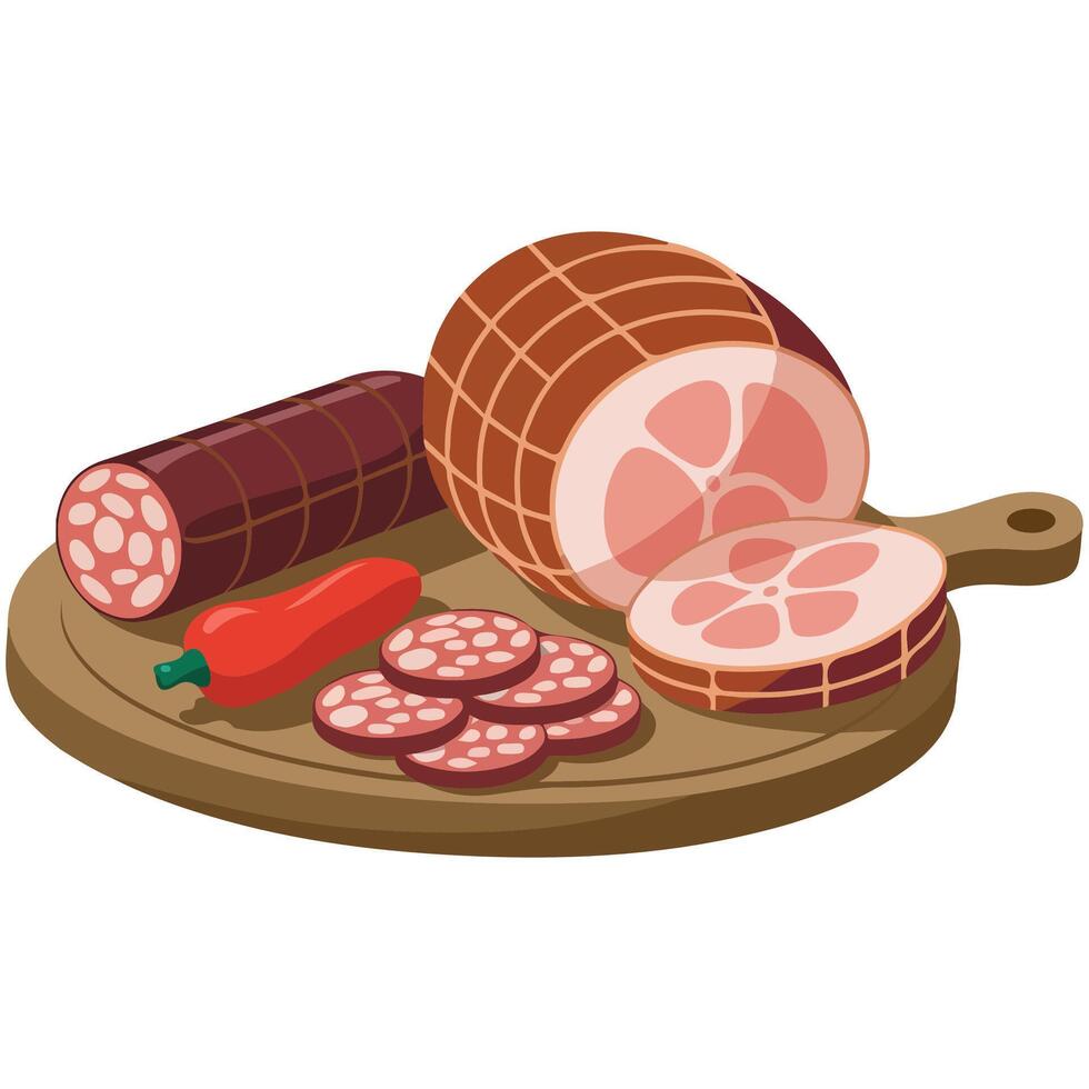 Sliced salami on cutting board isolated illustration on white background vector