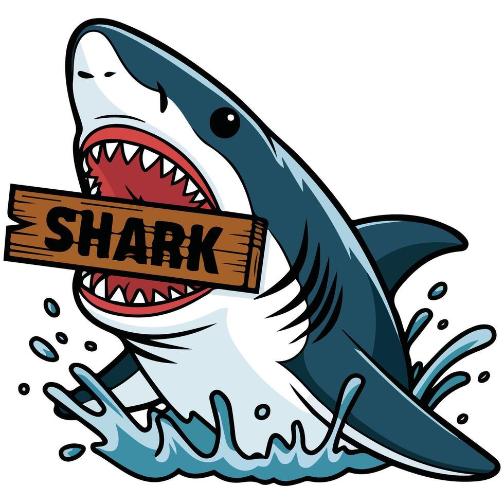 shark mascot sign board ocean isolated illustration on white background vector