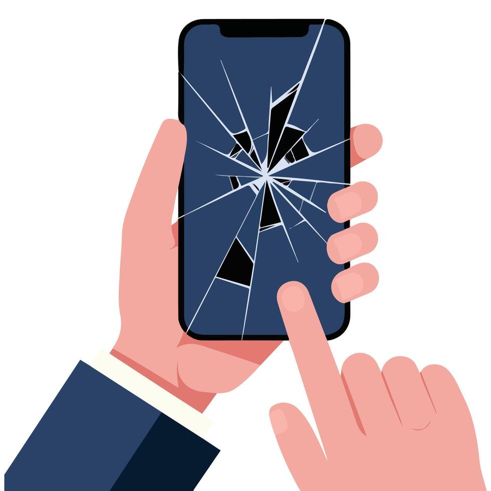 shattered phone touch screen damage isolated illustration on white background vector