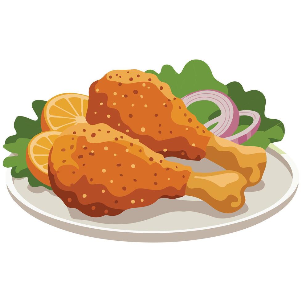 Fried chicken leg meal isolated illustration on white background vector