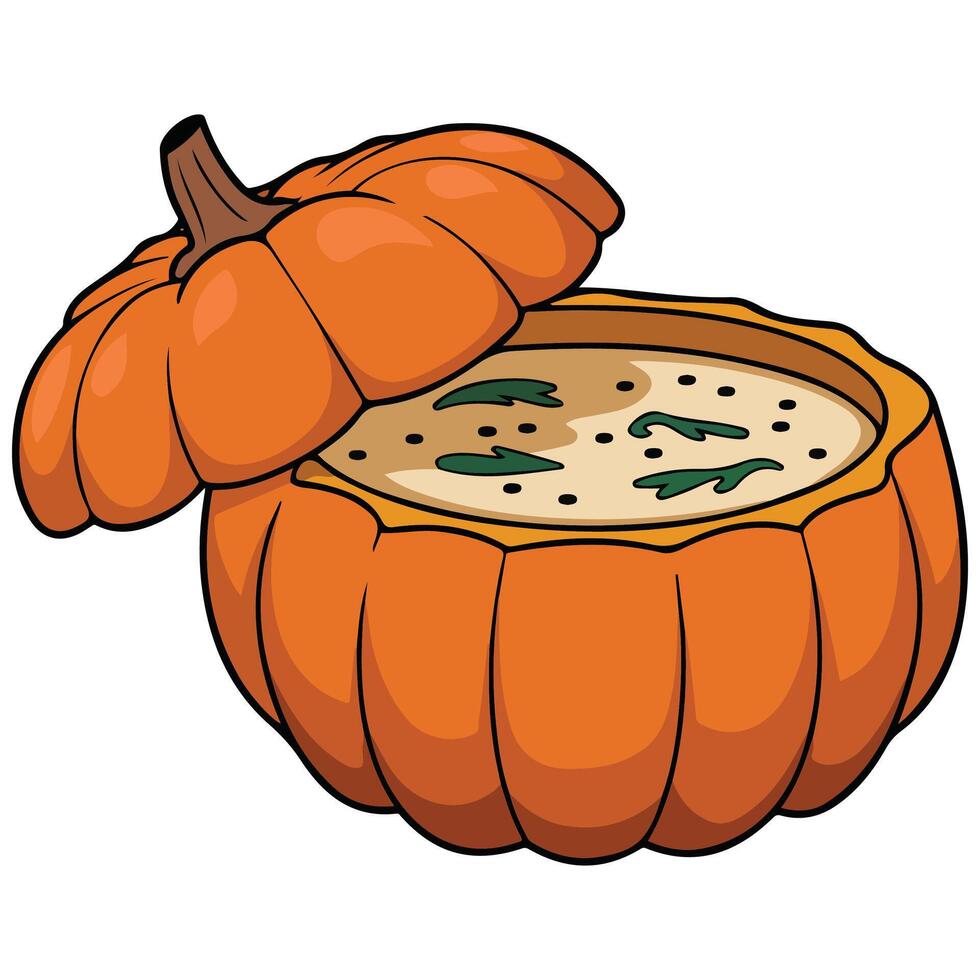 pumpkin millet soup served in gourd isolated illustration on white background vector