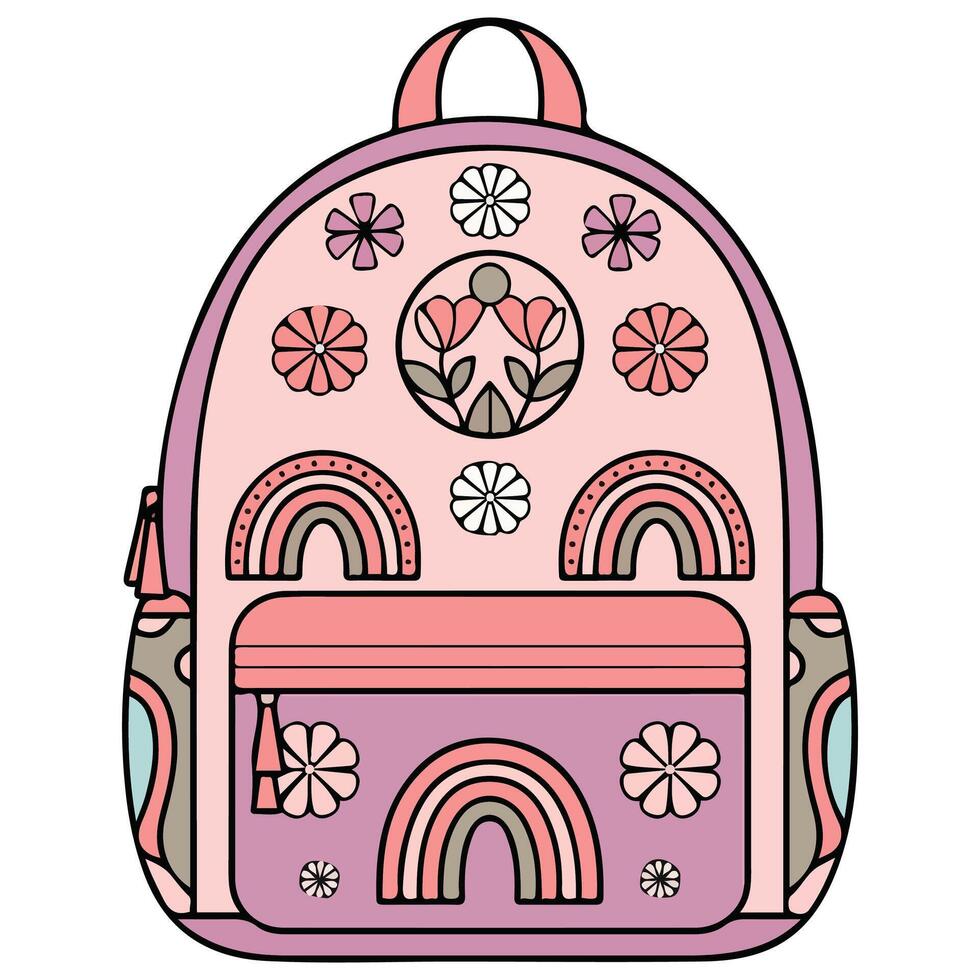 retro groovy backpack hippie style isolated illustration on white background vector