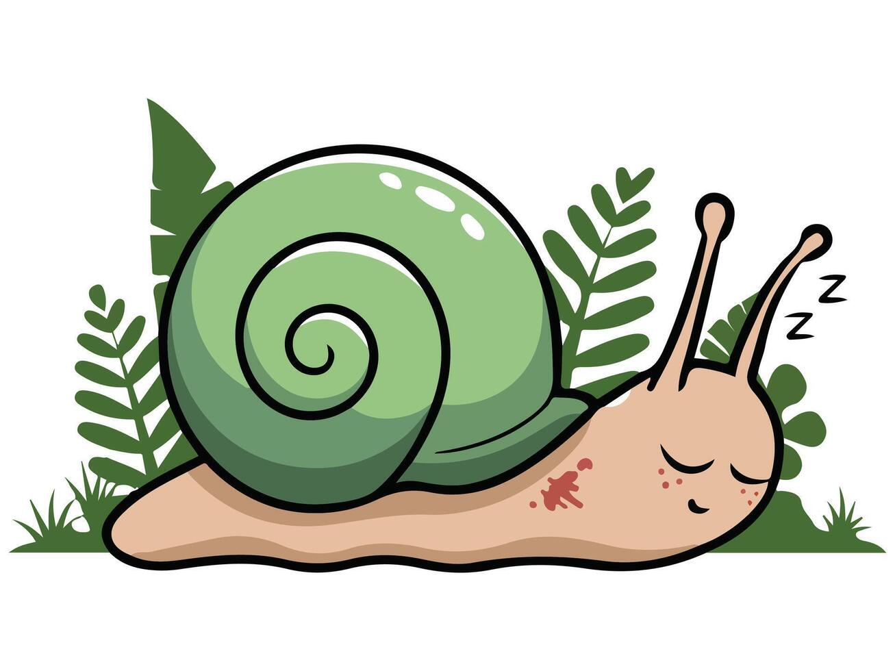 sleeping snail turquoise shell cartoon isolated illustration on white background vector