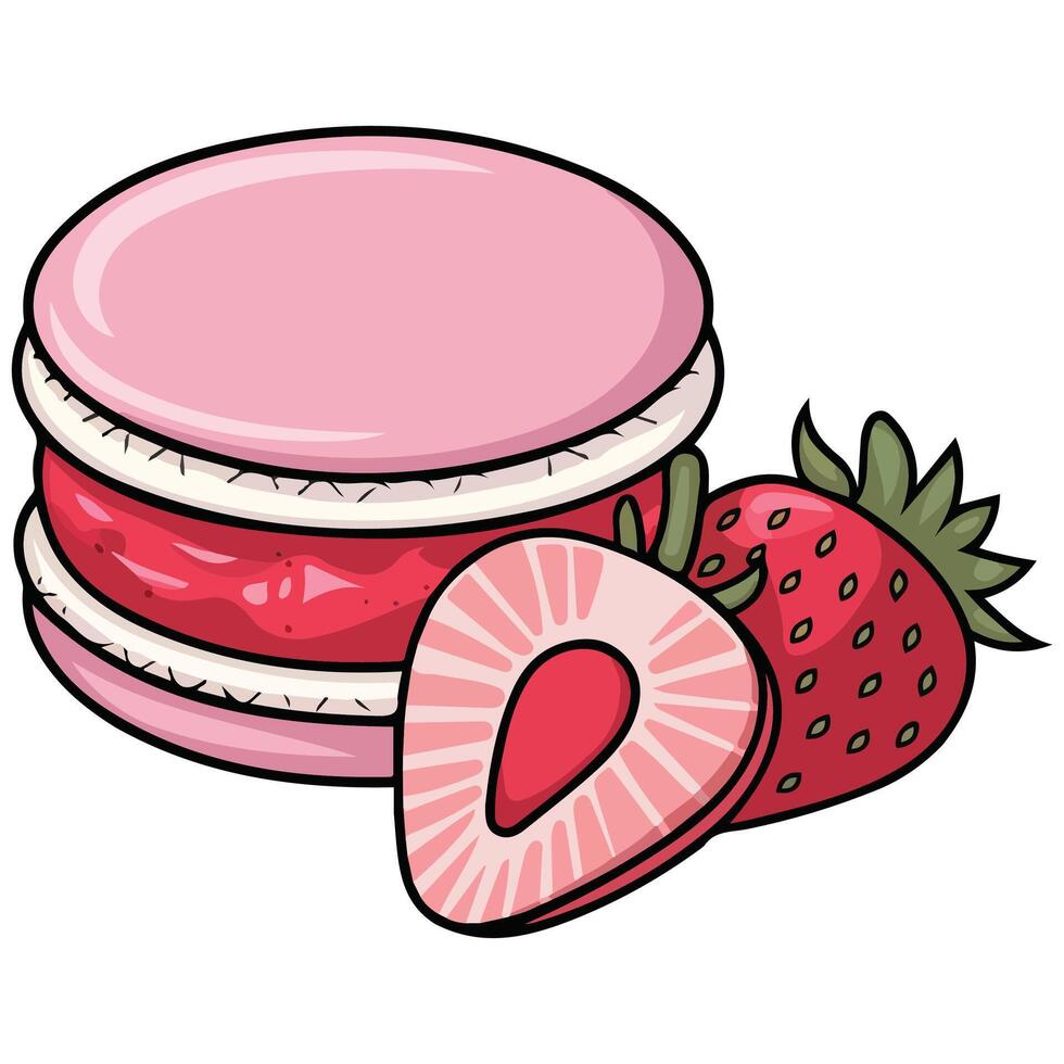 strawberry macaron meringue cream isolated illustration on white background vector