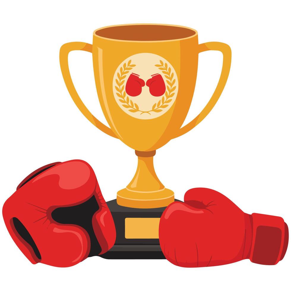 Boxing trophy cup with gloves isolated illustration on white background vector