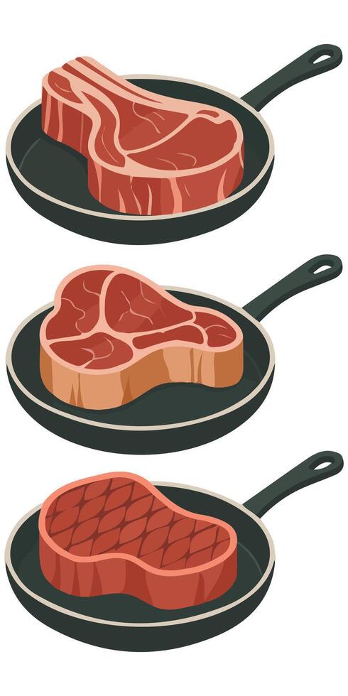 Grilling beef and pork process isolated illustration on white background vector