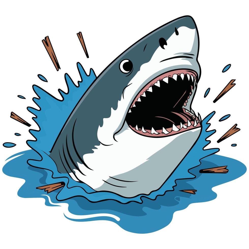 Cartoon shark with sharp teeth isolated illustration on white background vector