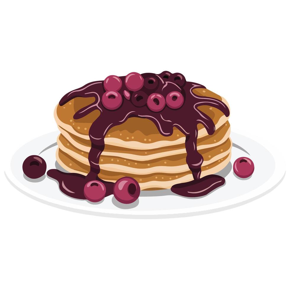 thin pancakes cherry jam festive isolated illustration on white background vector