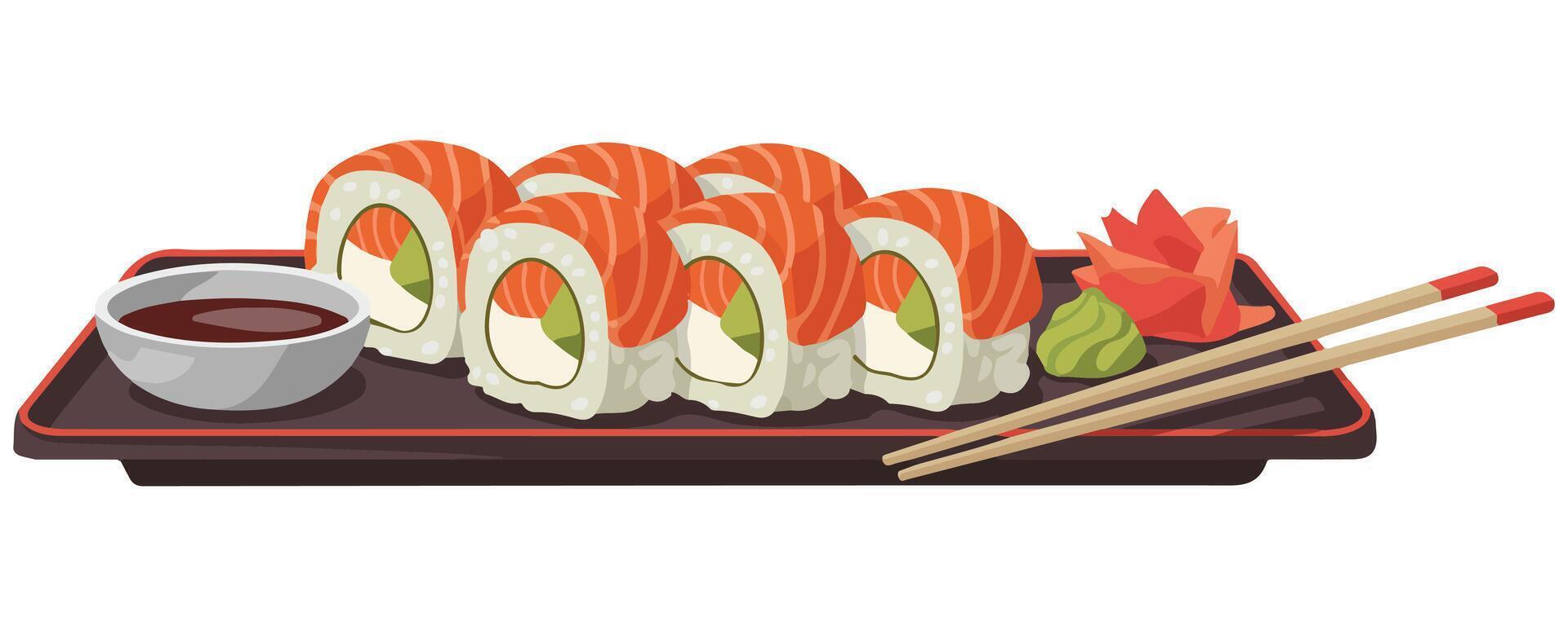 Japanese sushi plate set isolated illustration on white background vector