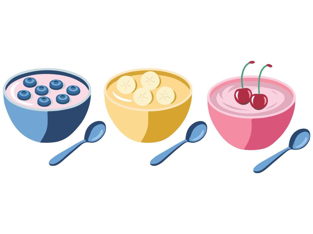 Yogurt with banana strawberry blueberry isolated illustration on white background vector