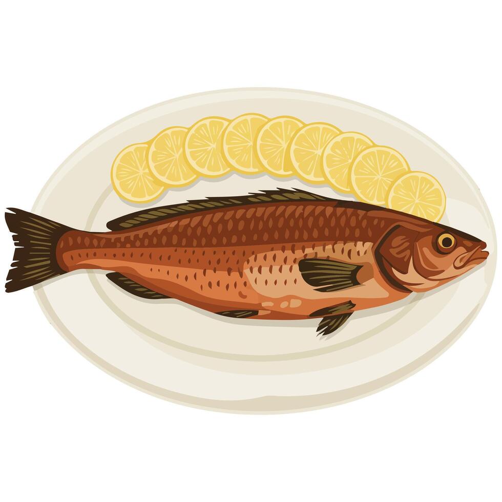 Crispy fish fillet with citrus isolated illustration on white background vector