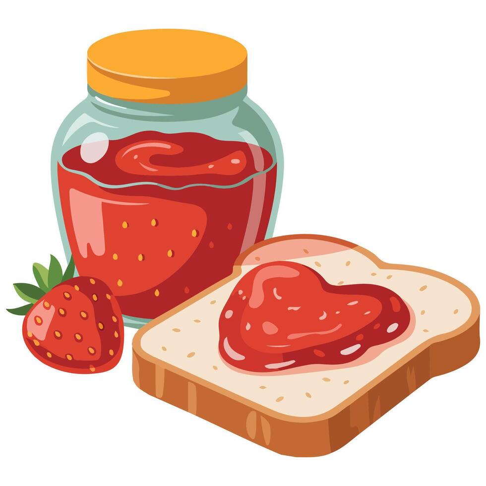 Toast with strawberry jam isolated illustration on white background vector