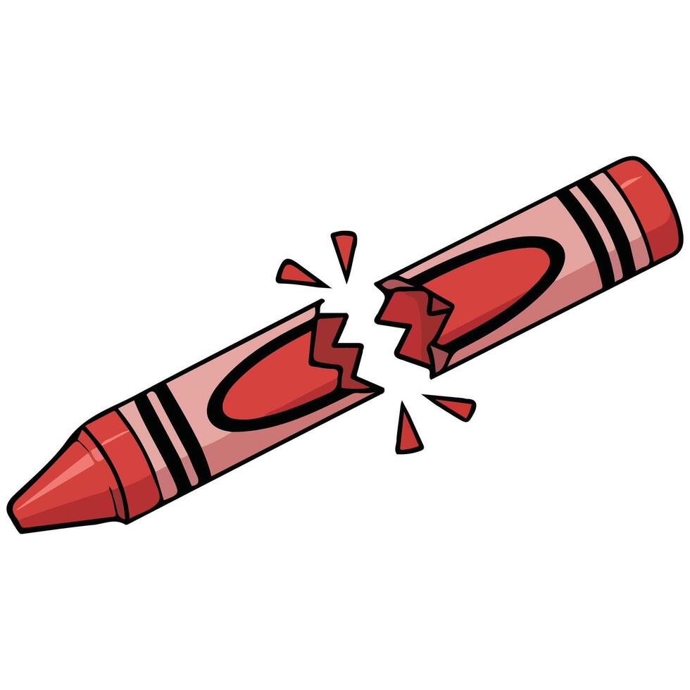 Broken red crayon isolated illustration on white background vector