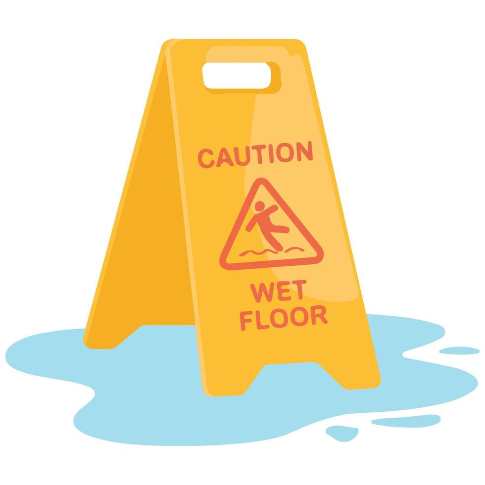 Wet floor warning sign isolated illustration on white background vector