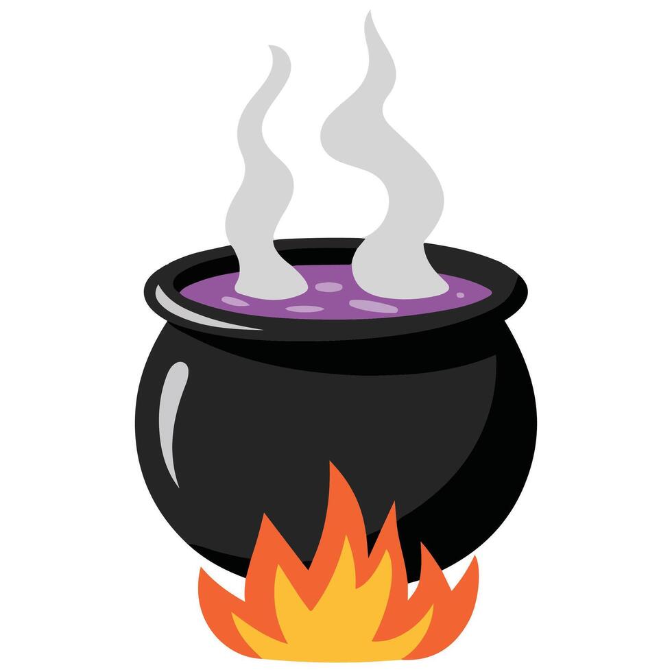 Witch cauldron with purple potion isolated illustration on white background vector
