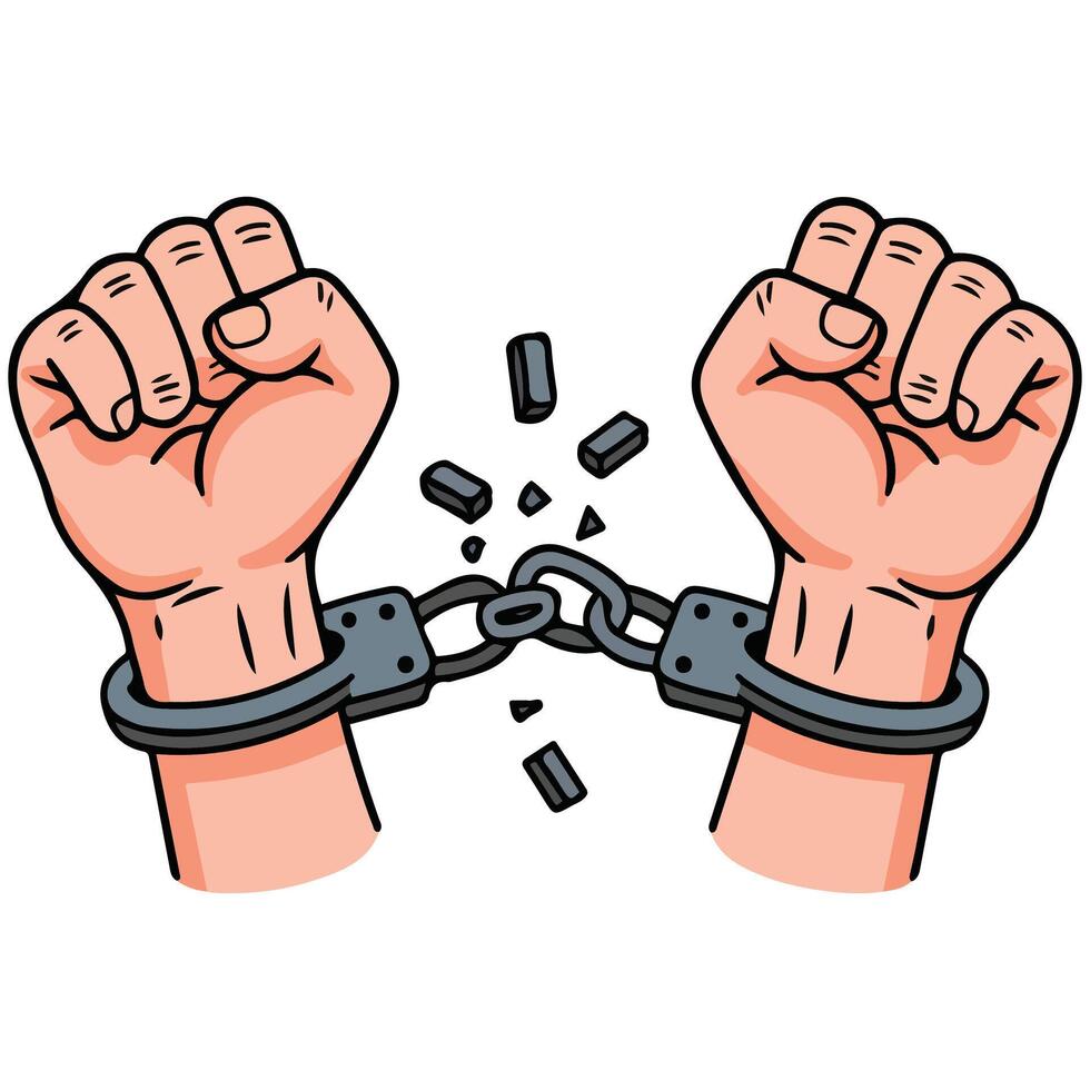 hands breaking chains freedom concept isolated illustration on white background vector