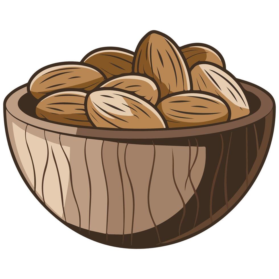 nutritious almonds in rustic bowl isolated illustration on white background vector