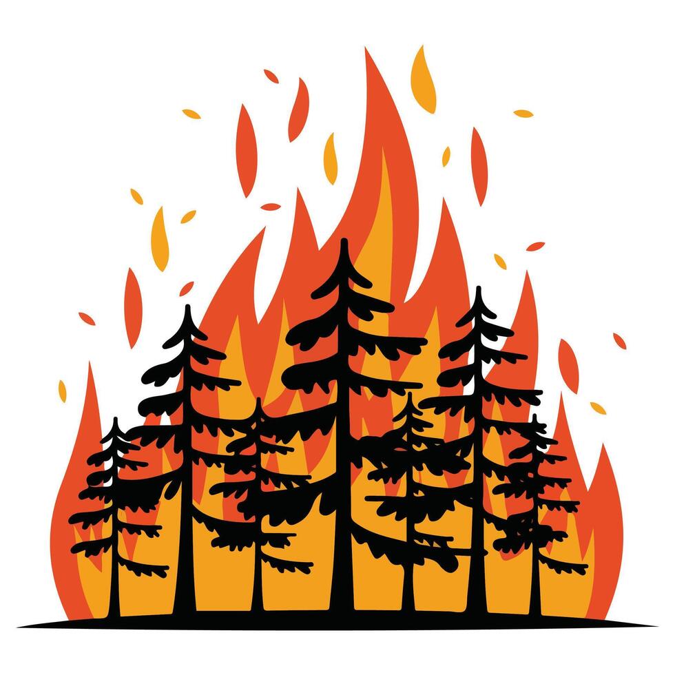 Forest fire burning trees isolated illustration on white background vector