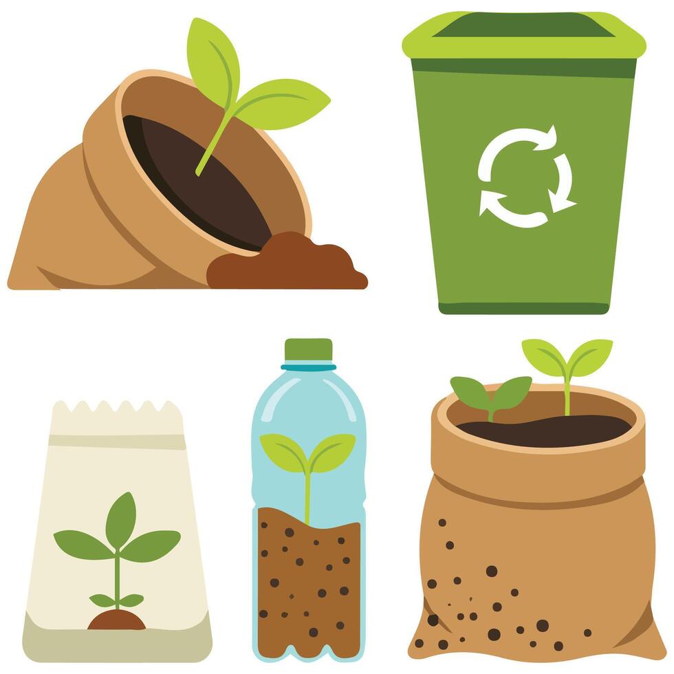 Bio fertilizer and compost bin art isolated on white background vector