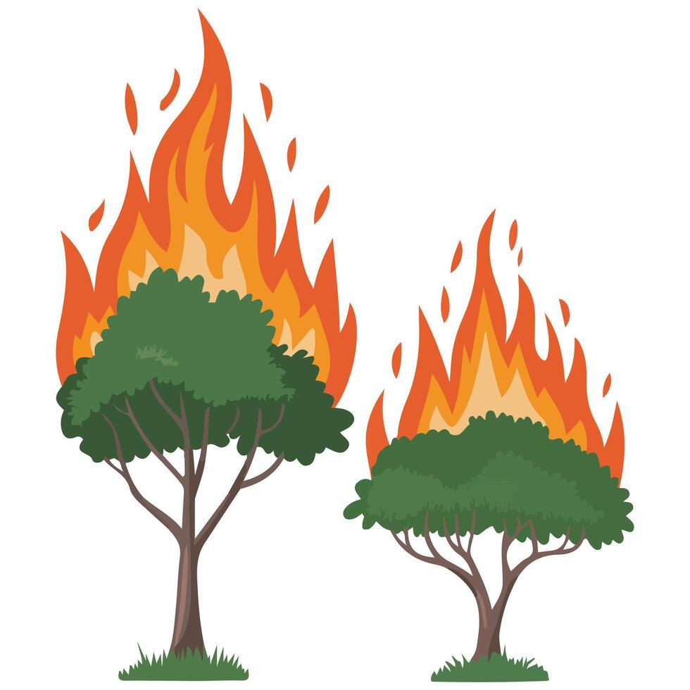 forest fire burning trees disaster isolated illustration on white background vector