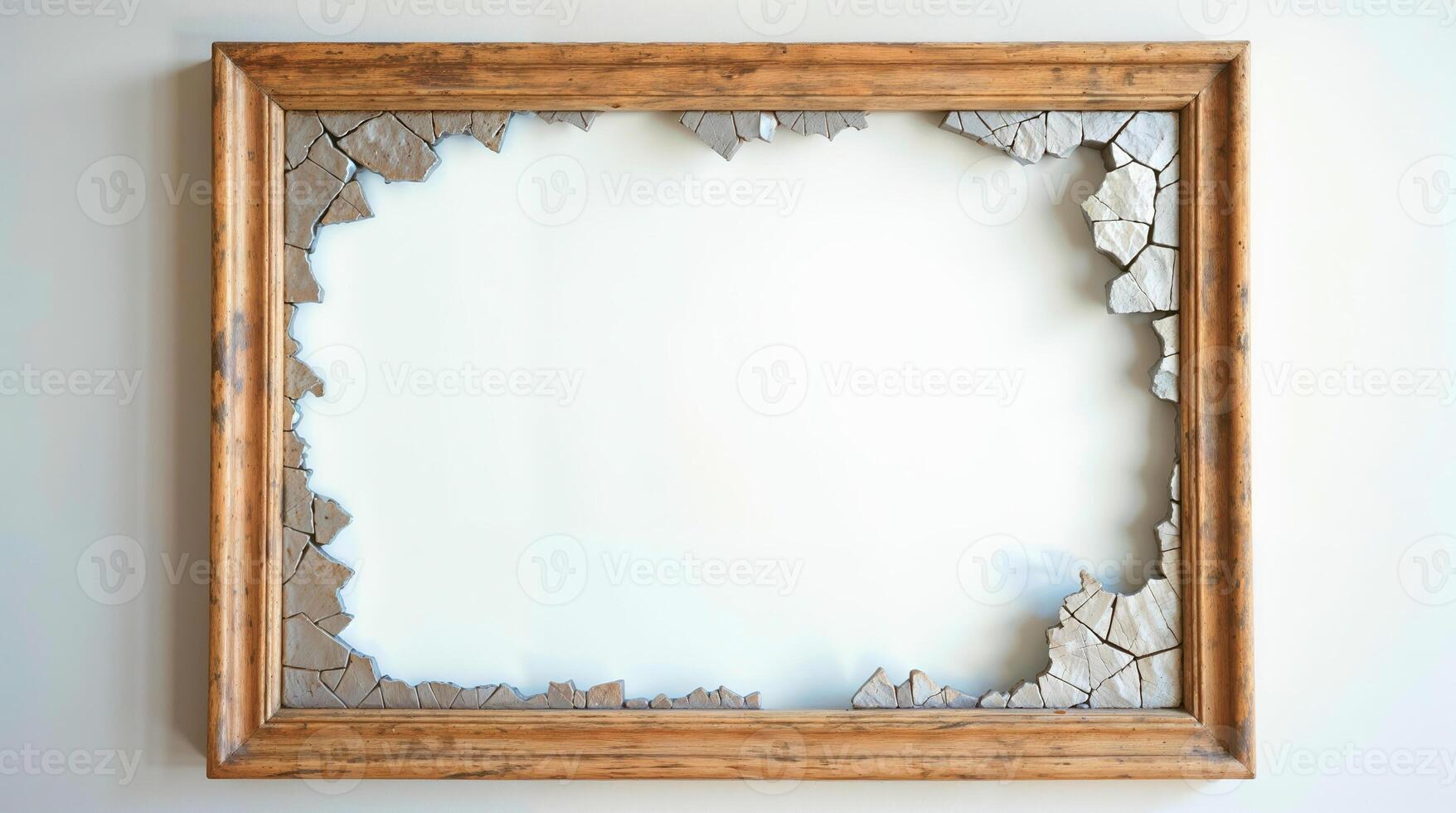 Old wooden frame with broken cracked inner edges empty photo