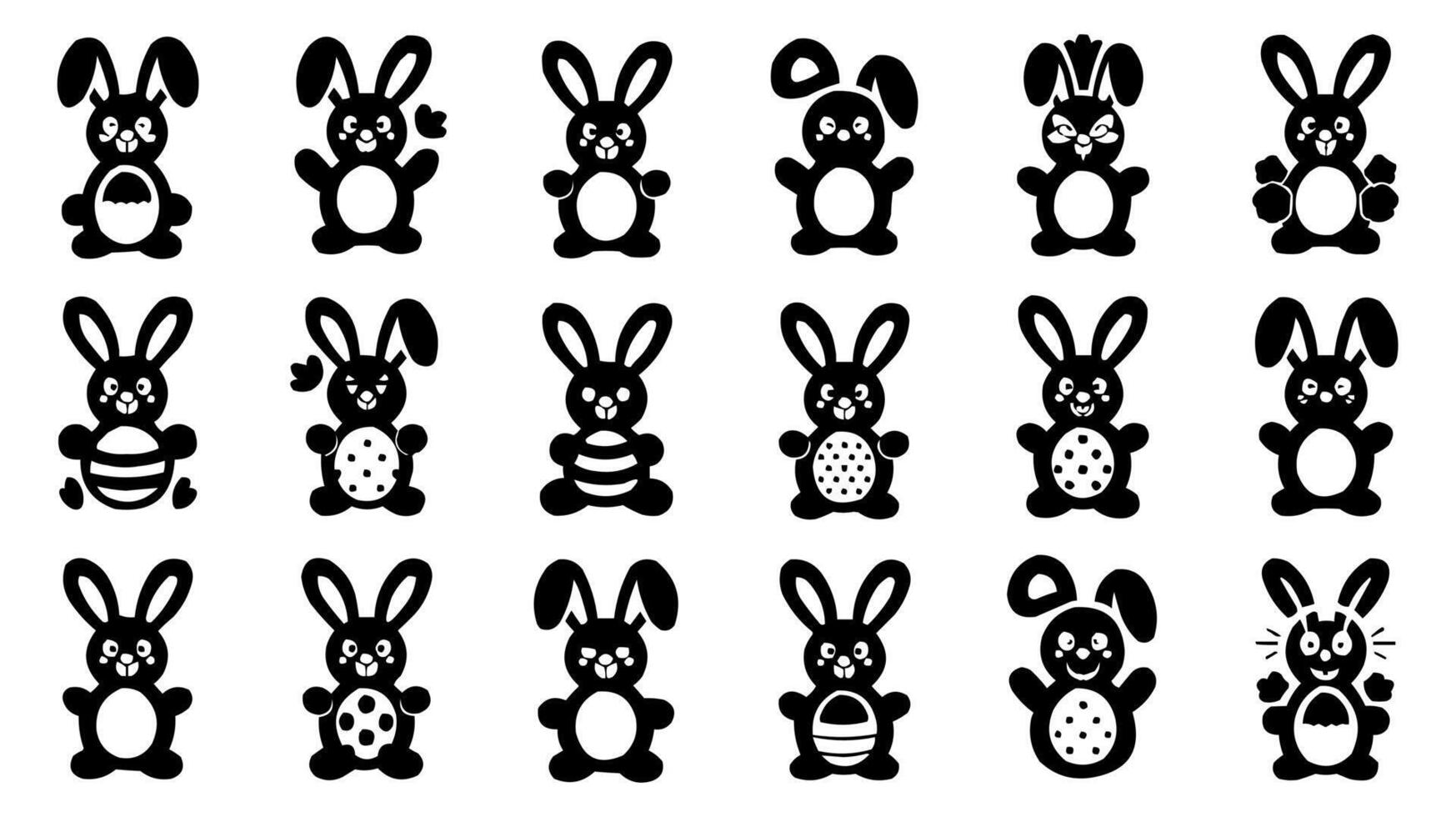 a set of black and white bunny icons vector