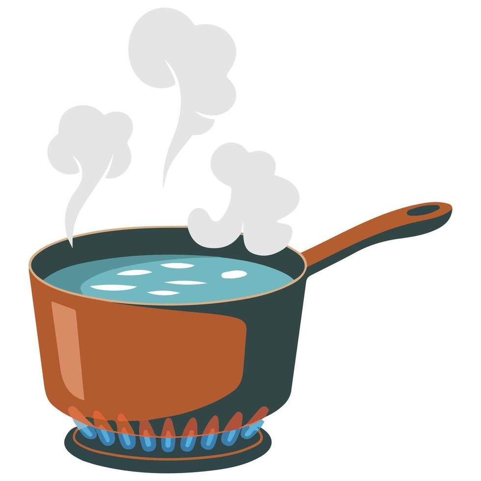 Boiling water in cooking pan isolated illustration on white background vector
