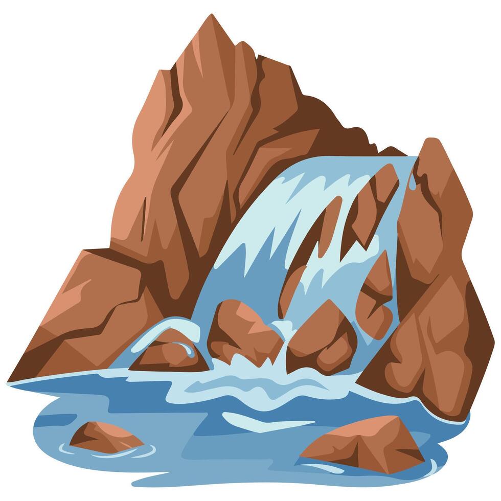 Mountain river waterfall scenery isolated illustration on white background vector