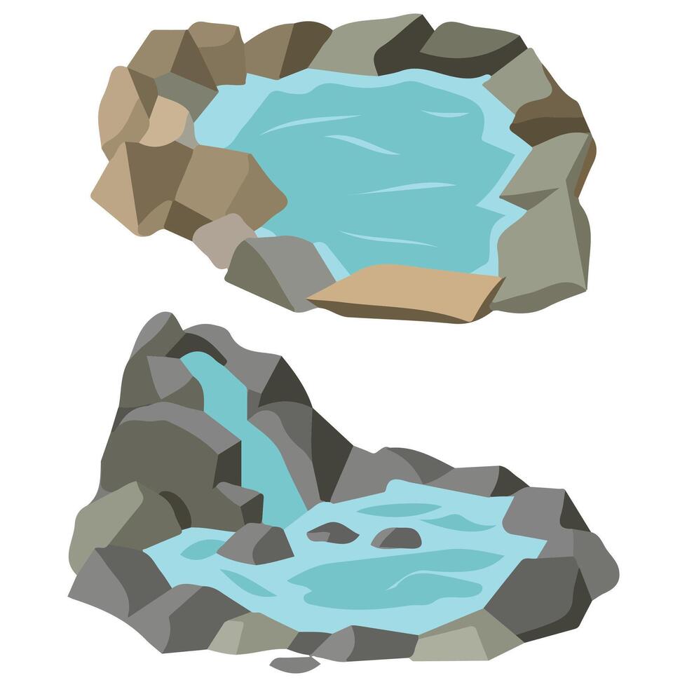 Japanese hot spring onsen elements isolated illustration on white background vector