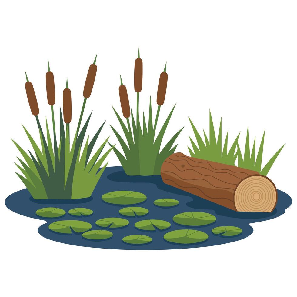Mossy tree stump in swamp isolated illustration on white background vector