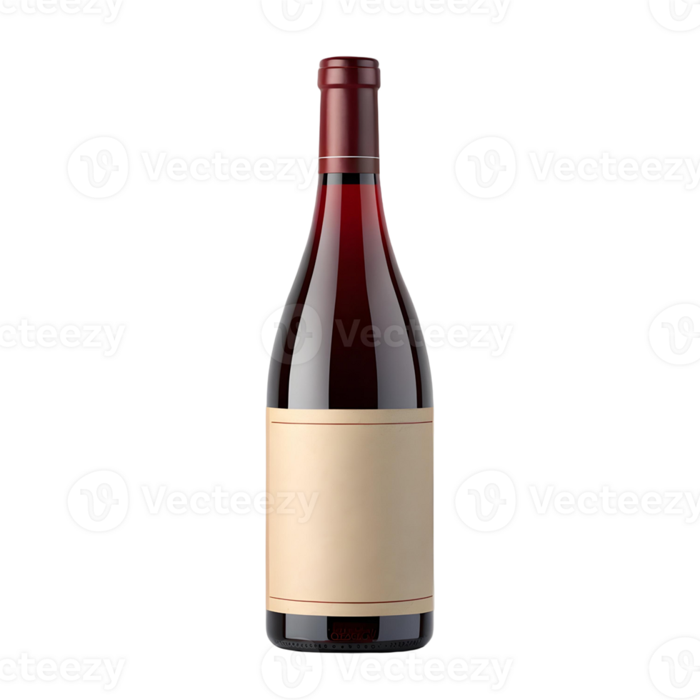 Isolated red wine bottle with blank label against a transparent background in a studio setting for advertising png