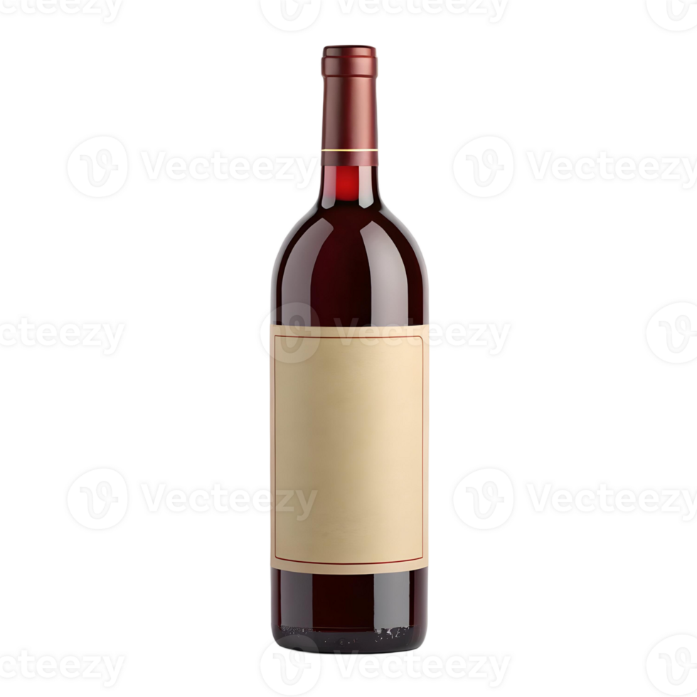 Isolated red wine bottle with blank label on a transparent background perfect for customization and branding use png