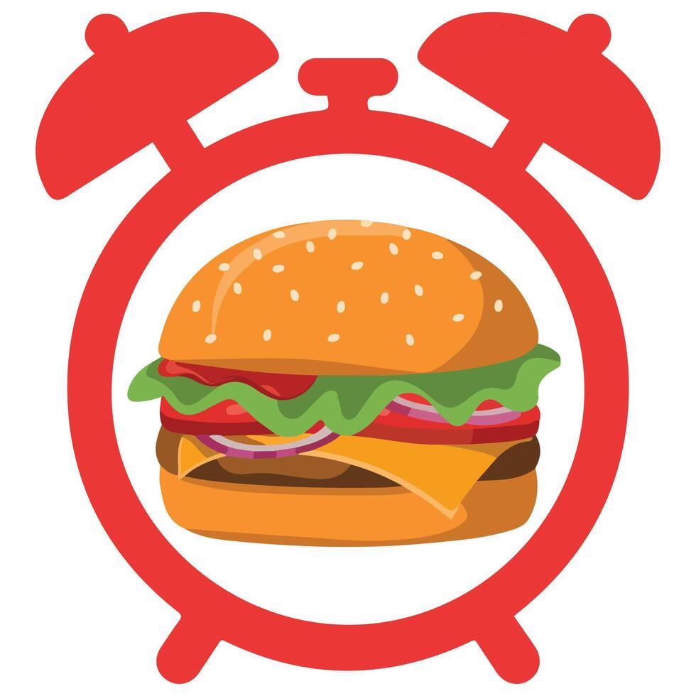 Hamburger with alarm clock isolated illustration on white background vector